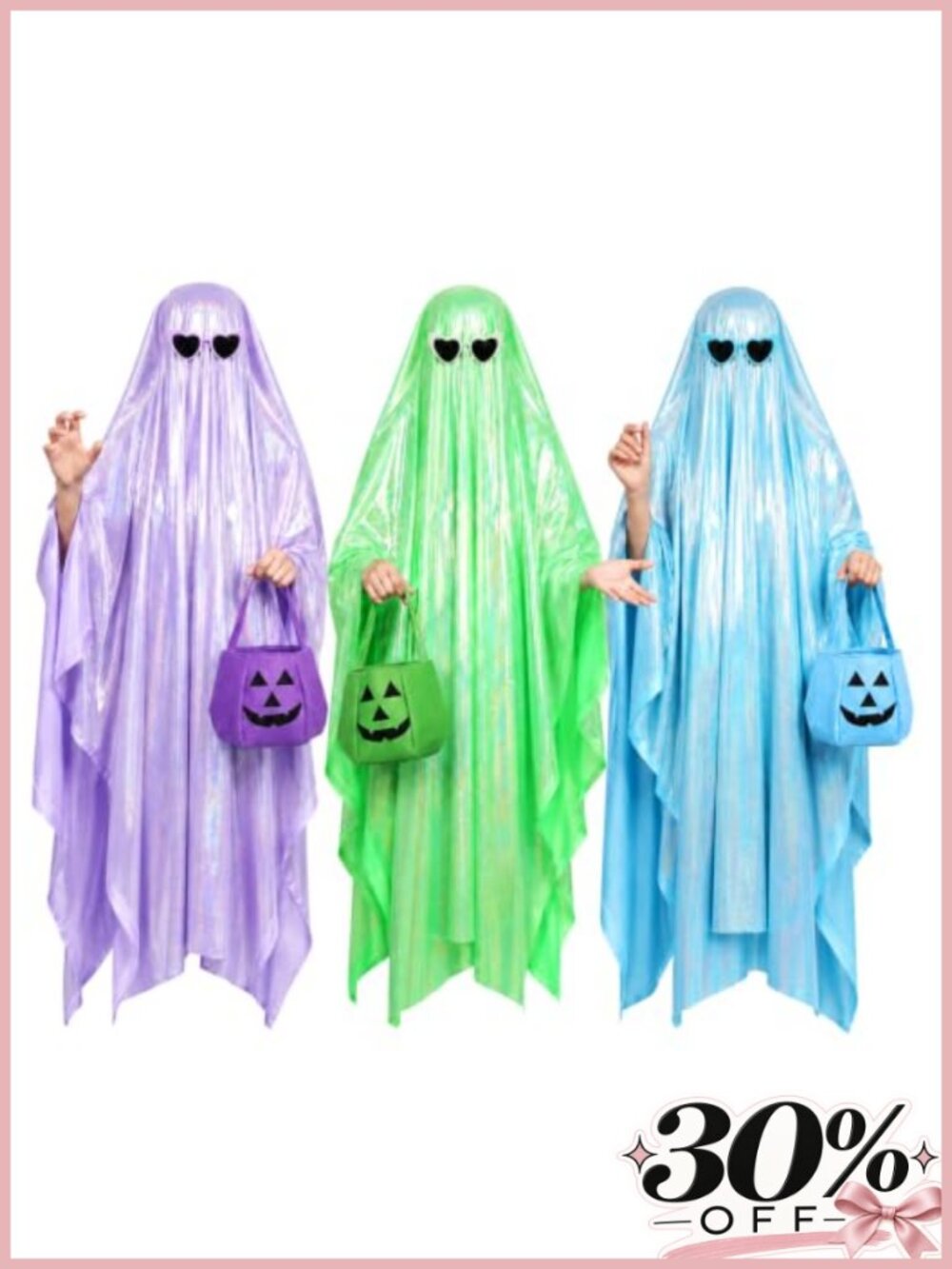 3-Piece Disco Ghost Costume Set with Sunglasses & Pumpkin Bags Adults